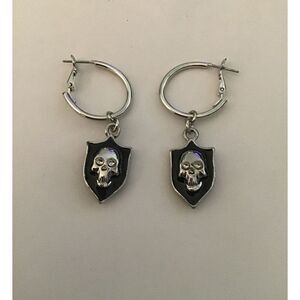 Trendy Silver Skull & Shield Charms Hoop Earrings